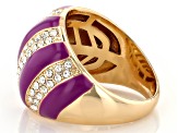 Purple Enamel & White Crystal Gold Tone Dome Ring
