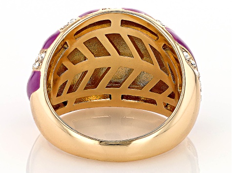 Purple Enamel & White Crystal Gold Tone Dome Ring