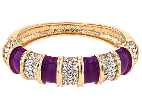 Purple Enamel & White Crystal Gold Tone Bracelet