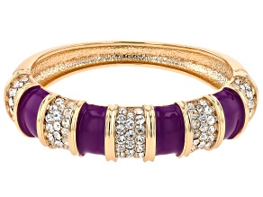 Purple Enamel & White Crystal Gold Tone Bracelet