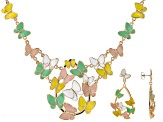 Multi-Color Enamel Gold Tone Butterfly Necklace & Earring Set