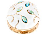 White Enamel & Glass Crystal Gold Tone Ring