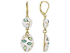 White Enamel & Glass Crystal Gold Tone Dangle Earring