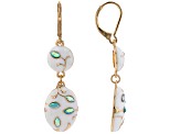 White Enamel & Glass Crystal Gold Tone Dangle Earring