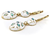 White Enamel & Glass Crystal Gold Tone Dangle Earring