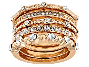 White Crystal Gold Tone Set of 5 Rings