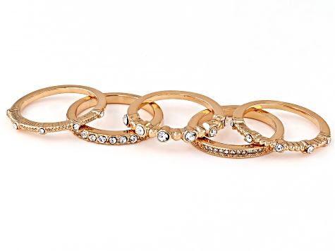 White Crystal Gold Tone Set of 5 Rings