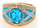 Blue Enamel &  Crystal Two Tone Ring