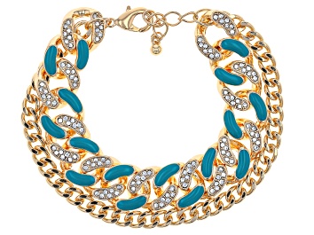 Picture of Blue Enamel & White Crystal Gold Tone Multi-Row Bracelet