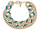 Blue Enamel & White Crystal Gold Tone Multi-Row Bracelet