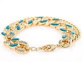 Blue Enamel & White Crystal Gold Tone Multi-Row Bracelet