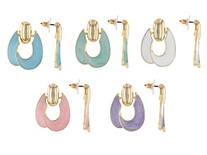 Multi-Color Resin Gold Tone 5 Piece Earring Set