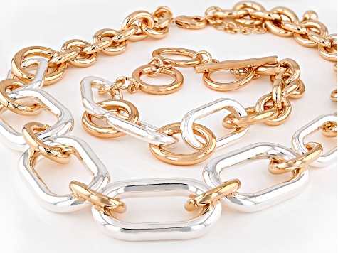 Two Tone Link Necklace & Bracelet Set