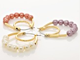 Pink, Cream, & Purple Pearl Simulant Gold Tone Set of 3 Earrings