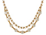 Cream Pearl Simulant Gold Tone Double Strand Station Necklace