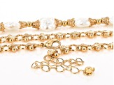 Cream Pearl Simulant Gold Tone Double Strand Station Necklace