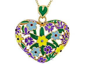 Multi-Color Resin & Crystal Gold Tone Heart Pendant With 18"L Chain
