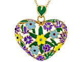 Multi-Color Resin & Crystal Gold Tone Heart Pendant With 18"L Chain