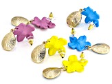 Multi-Color Epoxy & Crystal Gold Tone Flower Earring Set of 3