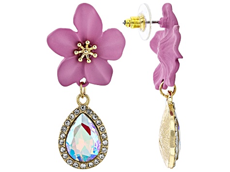 Multi-Color Epoxy & Crystal Gold Tone Flower Earring Set of 3 - OPC1613