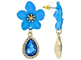 Multi-Color Epoxy & Crystal Gold Tone Flower Earring Set of 3