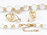 Pearl Simulant With Crystal Accent Gold Tone Necklace & Earring Set