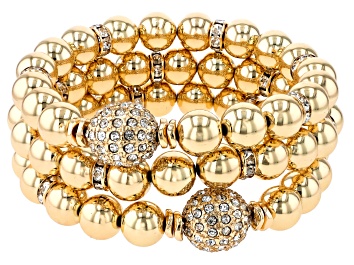 Picture of Gold Tone Pave Crystal Set of 3 Bead Stretch Bracelets