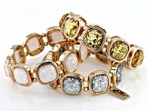 Glass Crystal With Multi-Color Glitter Gold Tone Set of 3 Stretch Bracelet