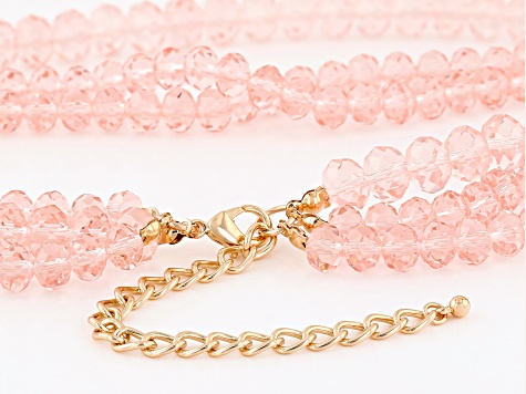 Pink Beaded Crystal Gold Tone Multi-Strand Necklace