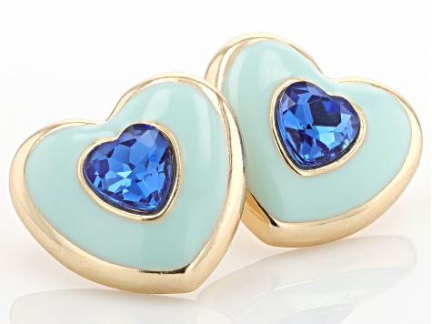 Multi-Color Crystal & Enamel Gold Tone Heart Earring Set of 3