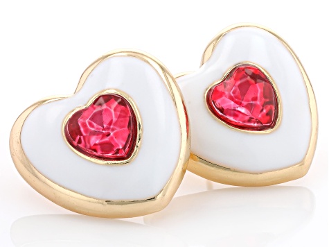 Multi-Color Crystal & Enamel Gold Tone Heart Earring Set of 3