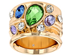 Multi-Color Glass Crystal Gold Tone Ring