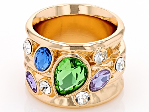 Multi-Color Crystal Gold Tone Ring
