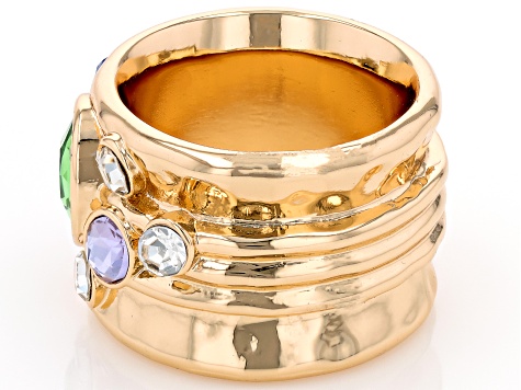 Multi-Color Crystal Gold Tone Ring