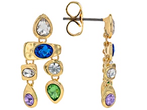 Multi-Color Crystal Gold Tone Earrings