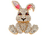 Red & White Crystal Gold Tone Bunny Brooch