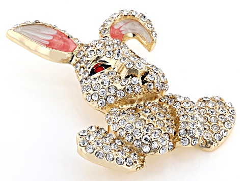Red & White Crystal Gold Tone Bunny Brooch - OPC1631 | JTV