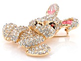 Red & White Crystal Gold Tone Bunny Brooch