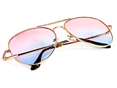 Multi-Color Crystal Pink & Blue Aviator Sunglasses