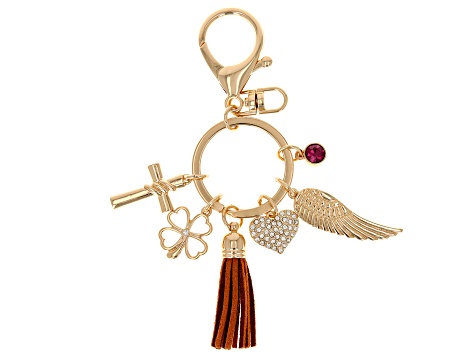 Multi-Color Crystal Gold Tone Charm Key Chain