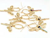 Multi-Color Crystal Gold Tone Set of 3 Dragonfly Earrings