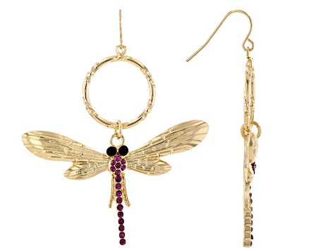 Multi-Color Crystal Gold Tone Set of 3 Dragonfly Earrings