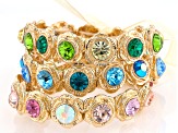 Multi-Color Crystal Gold Tone Set of 3 Floral Bracelet