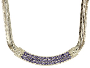 Tanzanite Color Glass Gold Tone Bar Necklace
