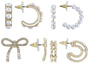 Pearl Simulant & Clear Glass Multi-Color Tone Set of 4 Earrings