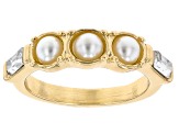 Pearl Simulant & White Crystal Gold Tone Set of 5 Rings