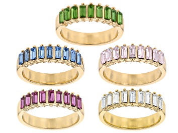 Picture of Baguette Multi-Color Crystal Gold Tone Ring Set of 5, 4x2mm