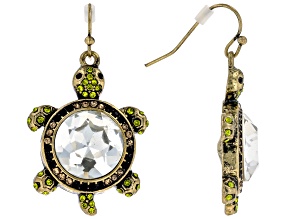 Multi-Color Crystal Antiqued Gold Tone Turtle Earrings
