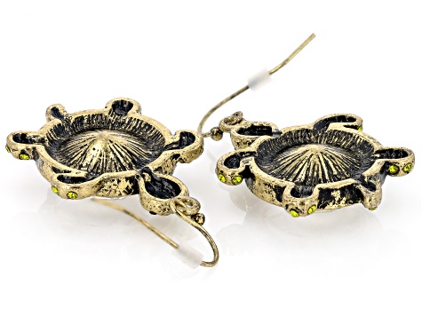 Multi-Color Crystal Antiqued Gold Tone Turtle Earrings