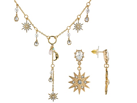 Crystal Gold Tone Celestial Necklace & Earring Set